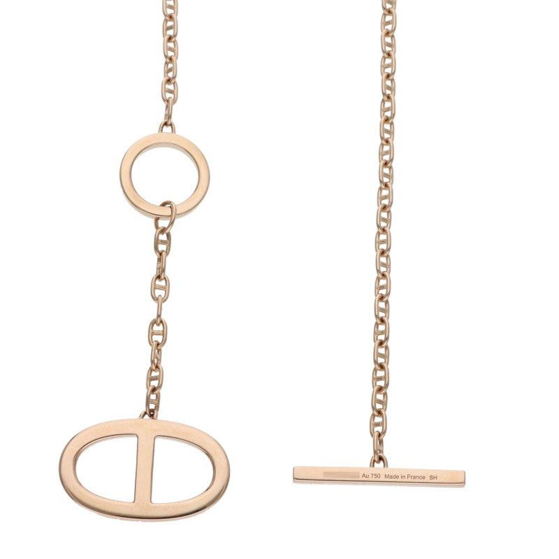Hermes Chaine D'ancre Contour GM 18K Pink Gold Diamond Necklace Women's SH