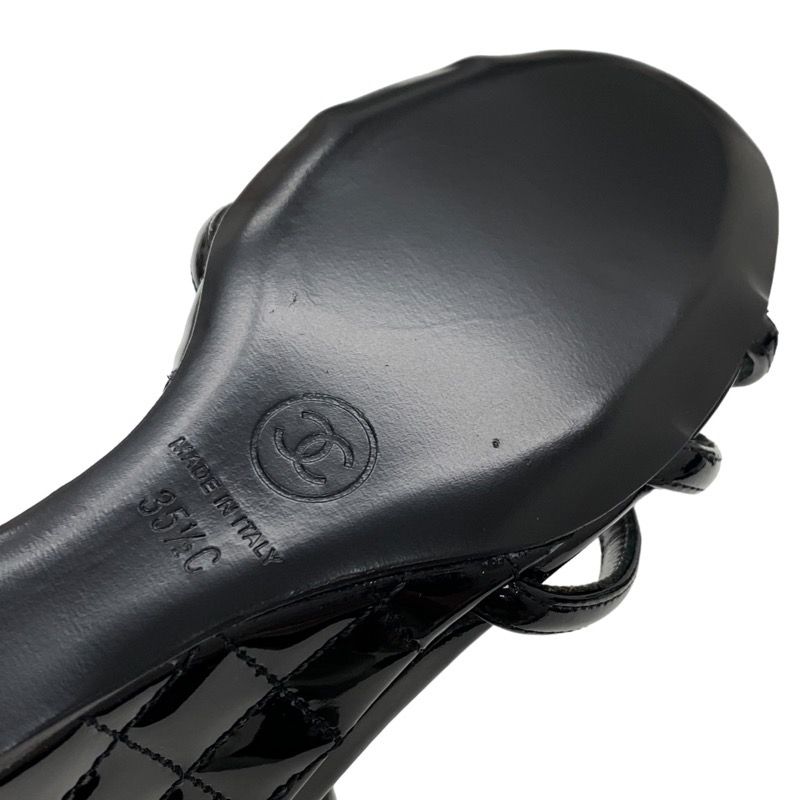 Chanel Sandals Shoes Patent Black Unused Coco Mark Matelasse Wedge Sole