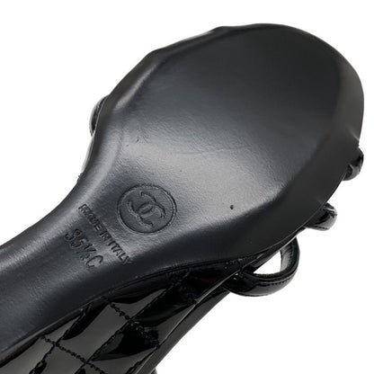 Chanel Sandals Shoes Patent Black Unused Coco Mark Matelasse Wedge Sole