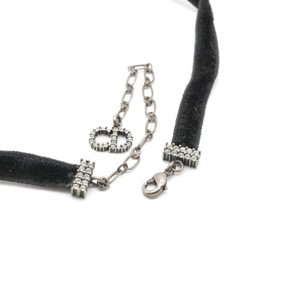 Christian Dior J'a Necklace Choker Black Silver Rhinestone Logo