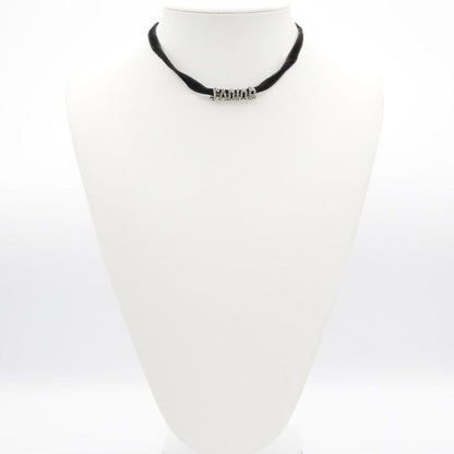Christian Dior J'a Necklace Choker Black Silver Rhinestone Logo