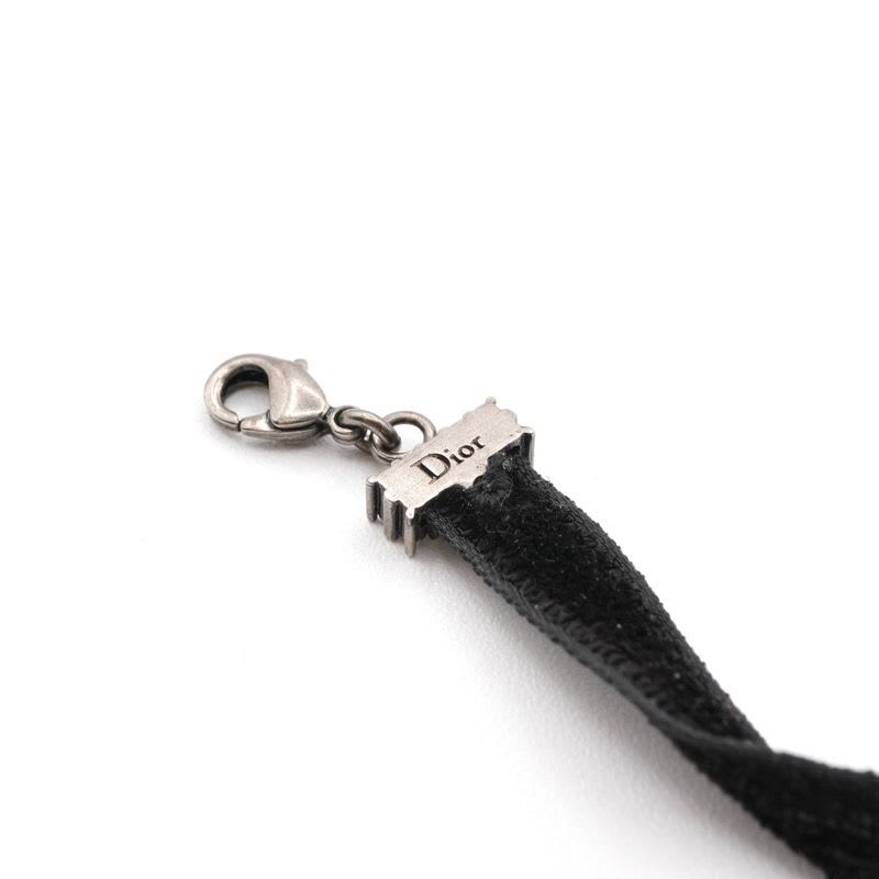 Christian Dior J'a Necklace Choker Black Silver Rhinestone Logo
