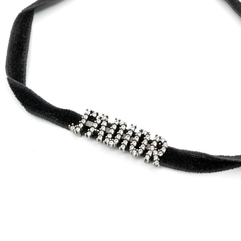 Christian Dior J'a Necklace Choker Black Silver Rhinestone Logo