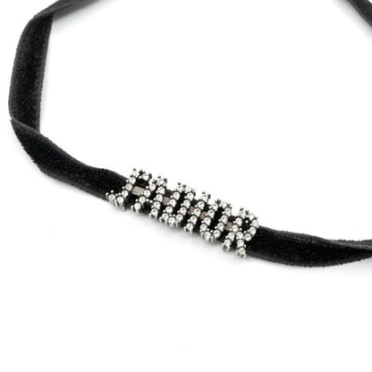 Christian Dior J'a Necklace Choker Black Silver Rhinestone Logo