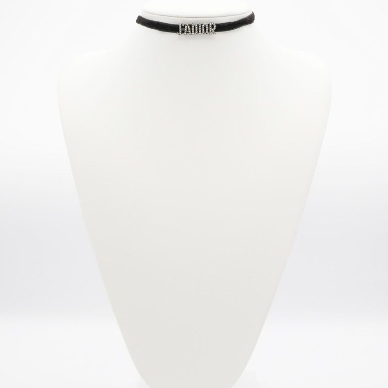 Christian Dior J'a Necklace Choker Black Silver Rhinestone Logo