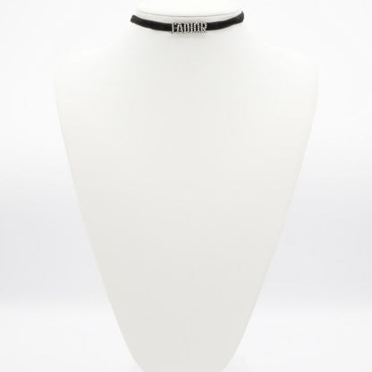 Christian Dior J'a Necklace Choker Black Silver Rhinestone Logo