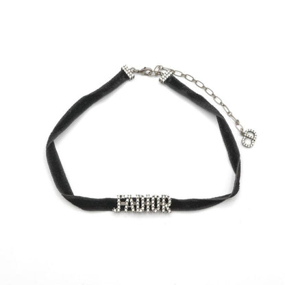 Christian Dior J'a Necklace Choker Black Silver Rhinestone Logo