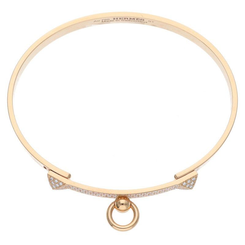 Hermes Collier De Chien 18K Pink Gold Diamond Bracelet Men's ST