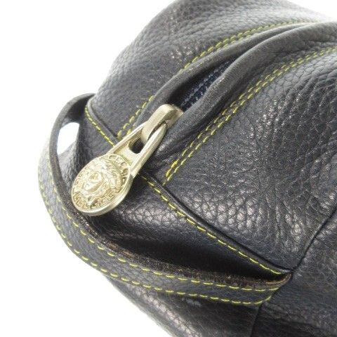 Gianni Versace Gianni Versace Pouch Leather Genuine Leather Navy Gray Logo