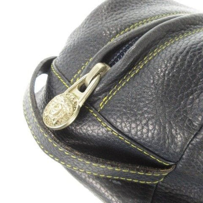 Gianni Versace Gianni Versace Pouch Leather Genuine Leather Navy Gray Logo