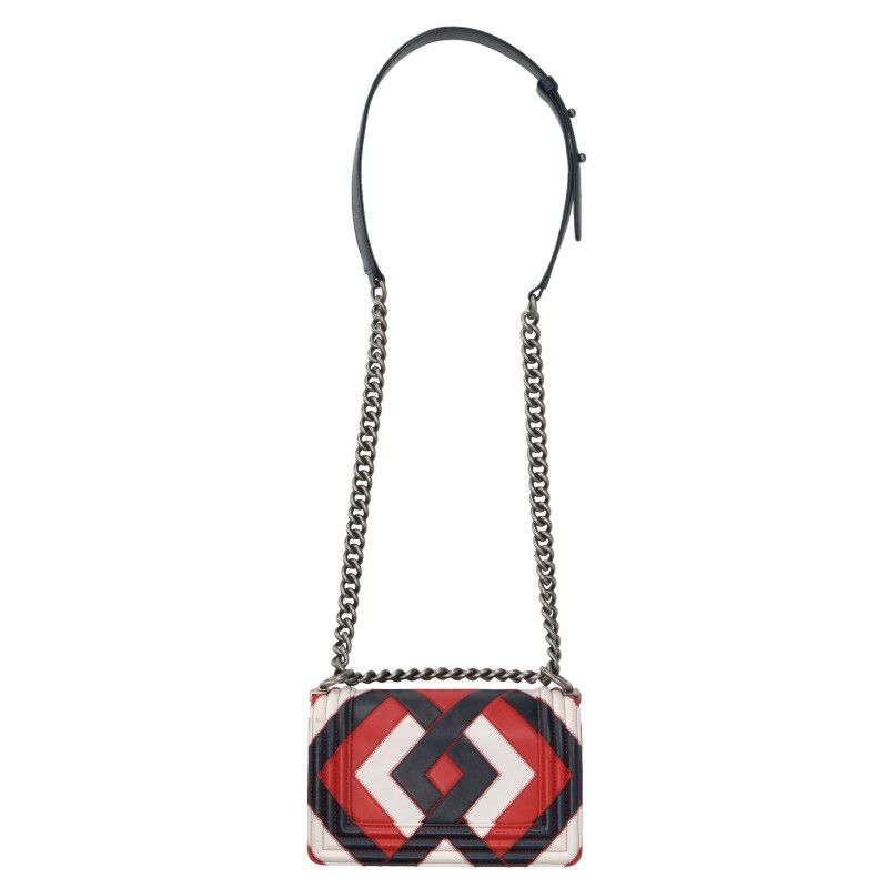 Chanel Boy Chanel 20 Argyle Patchwork Chain Leather Shoulder Bag Men's 20