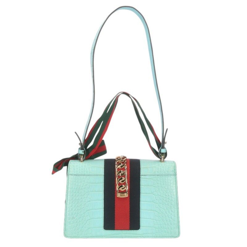 Gucci Sylvie Croco Leather Shoulder Bag Ladies