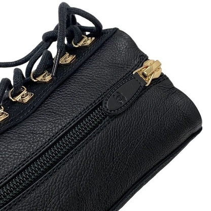 Chanel Boots Short Boots Here Mark Calfskin Lace Up Black