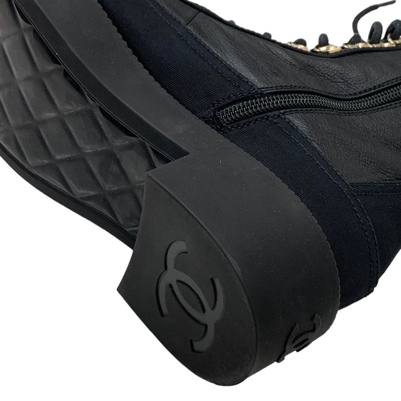 Chanel Boots Short Boots Here Mark Calfskin Lace Up Black