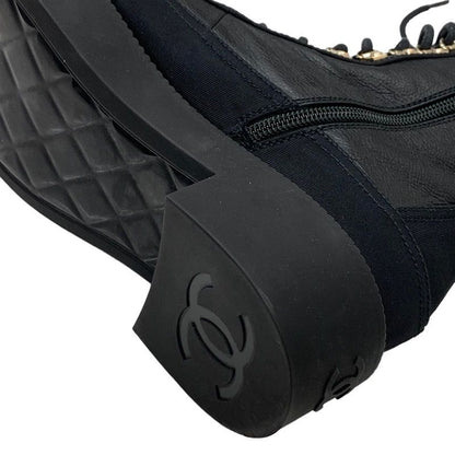 Chanel Boots Short Boots Here Mark Calfskin Lace Up Black