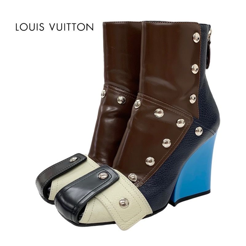 Louis Vuitton Boots Short Boots Ankle Boots Patti Line Studs Leather Multicolor