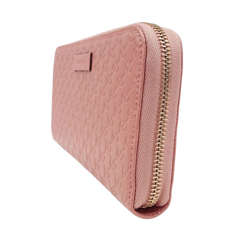 Gucci Wallet Long Microshima Leather Pink Round