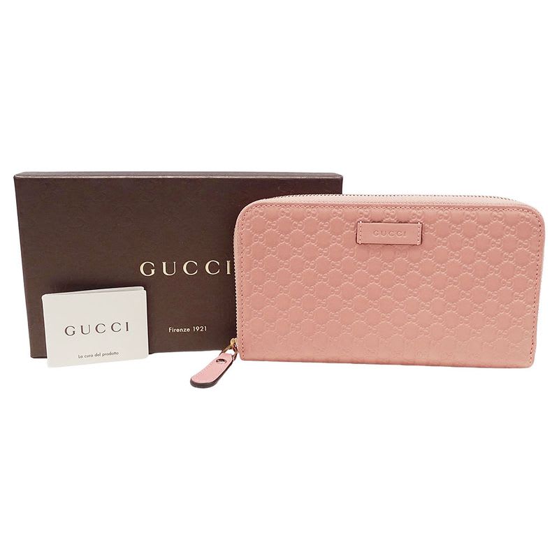 Gucci Wallet Long Microshima Leather Pink Round