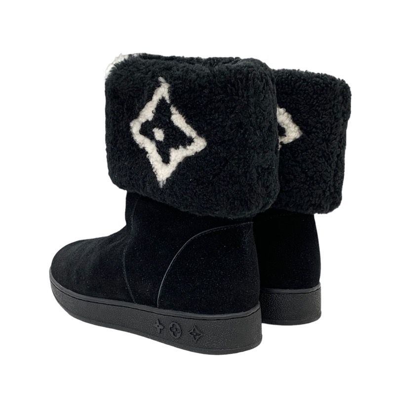 Louis Vuitton Snowdrop Line Monogram Short Boots Mouton Boots Folded Suede Black