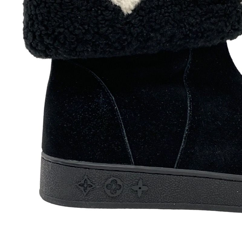 Louis Vuitton Snowdrop Line Monogram Short Boots Mouton Boots Folded Suede Black