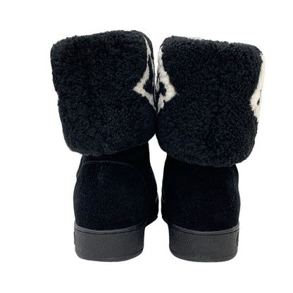 Louis Vuitton Snowdrop Line Monogram Short Boots Mouton Boots Folded Suede Black