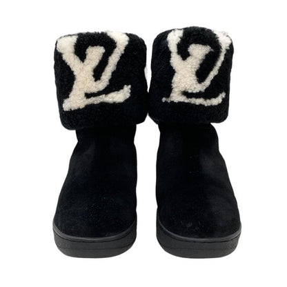 Louis Vuitton Snowdrop Line Monogram Short Boots Mouton Boots Folded Suede Black