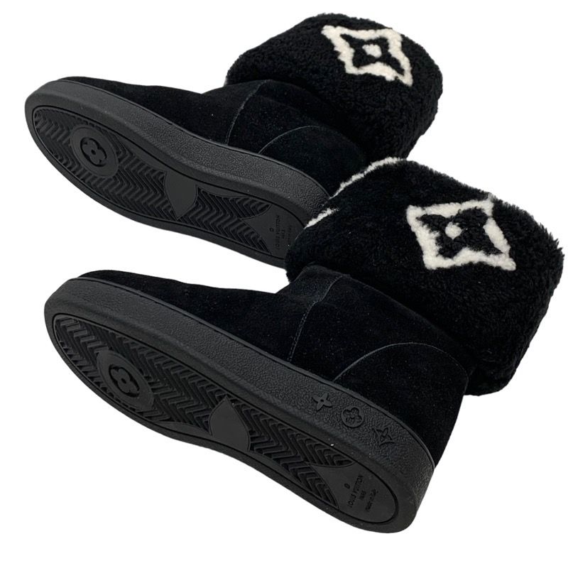 Louis Vuitton Snowdrop Line Monogram Short Boots Mouton Boots Folded Suede Black