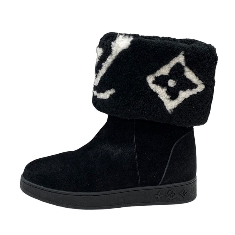Louis Vuitton Snowdrop Line Monogram Short Boots Mouton Boots Folded Suede Black