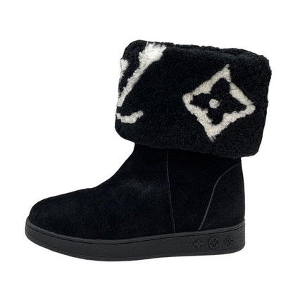 Louis Vuitton Snowdrop Line Monogram Short Boots Mouton Boots Folded Suede Black