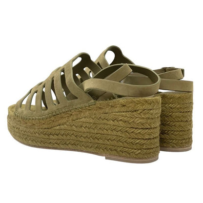 Hermes Catalia Sandals Shoes Suede Khaki Silver Unused Espadrilles Wedge Sole