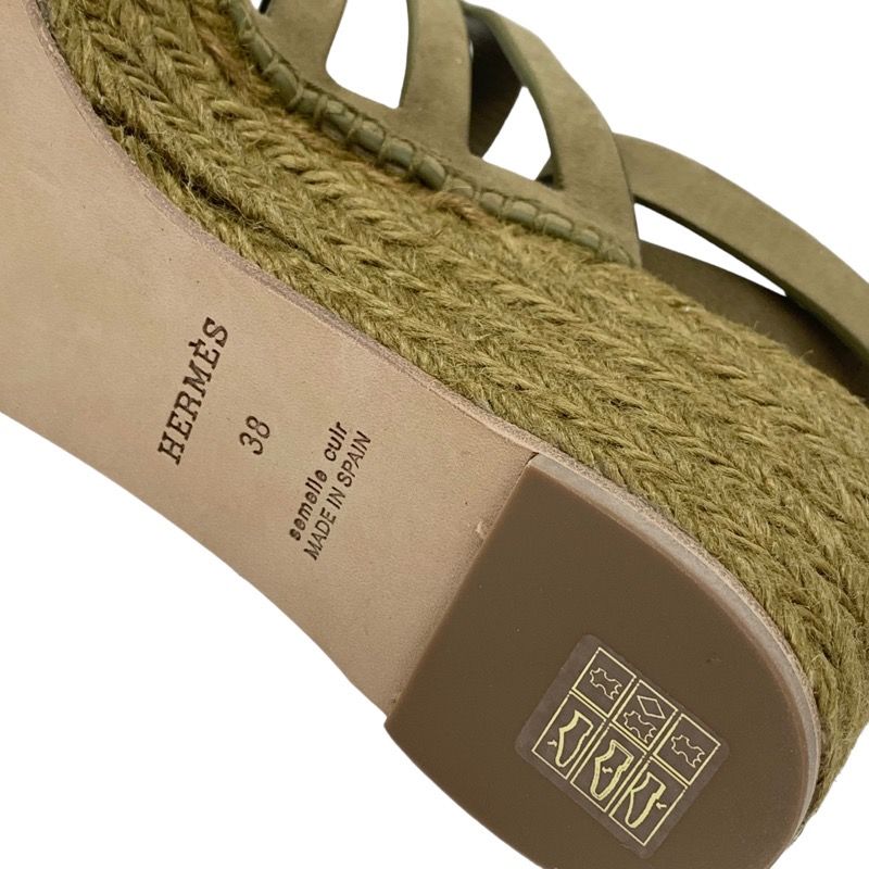 Hermes Catalia Sandals Shoes Suede Khaki Silver Unused Espadrilles Wedge Sole
