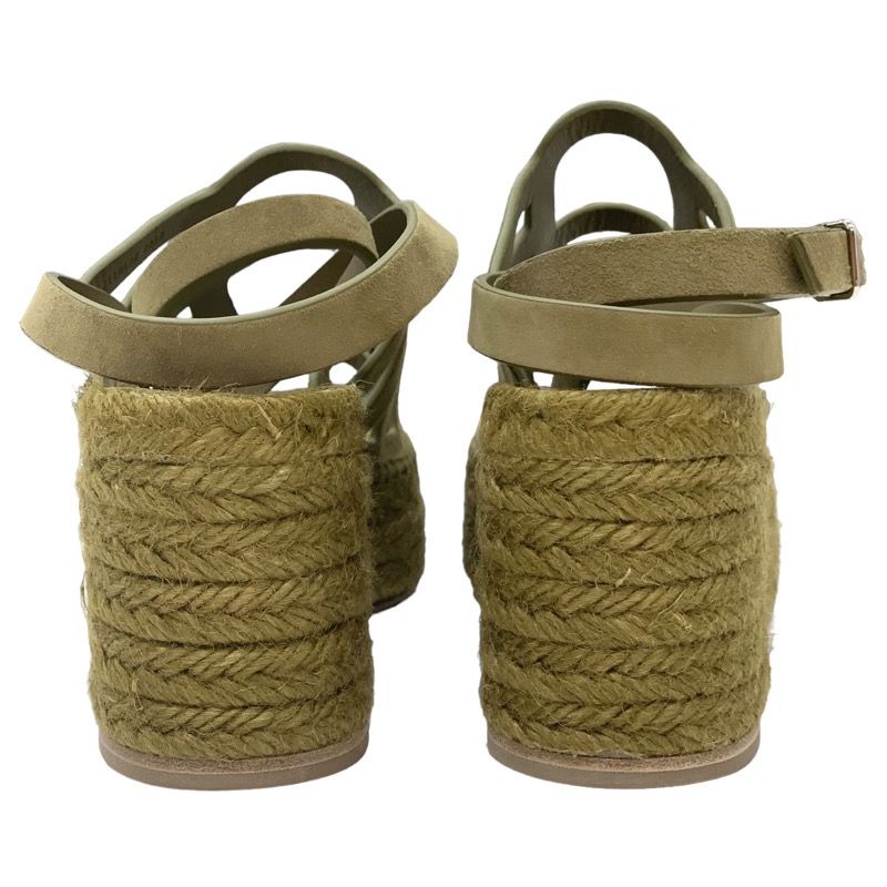 Hermes Catalia Sandals Shoes Suede Khaki Silver Unused Espadrilles Wedge Sole