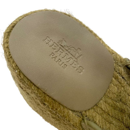 Hermes Catalia Sandals Shoes Suede Khaki Silver Unused Espadrilles Wedge Sole