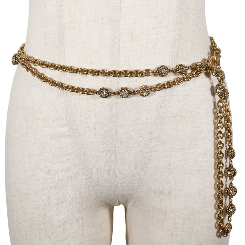 Chanel Chain Belt Vintage Gold Plated Rhinestone