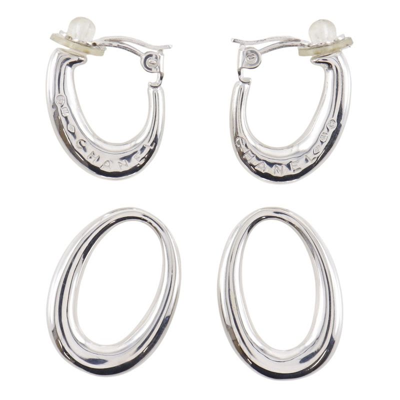 Chanel Double Hoop Silver 925 Women's 27.2 g Earrings