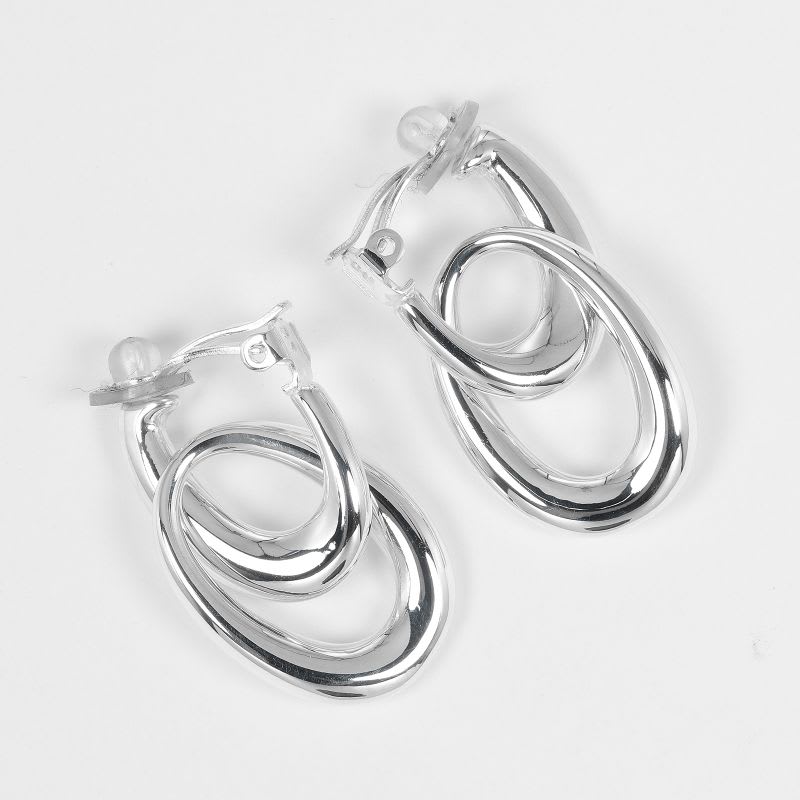 Chanel Double Hoop Silver 925 Women's 27.2 g Earrings