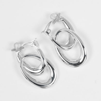 Chanel Double Hoop Silver 925 Women's 27.2 g Earrings