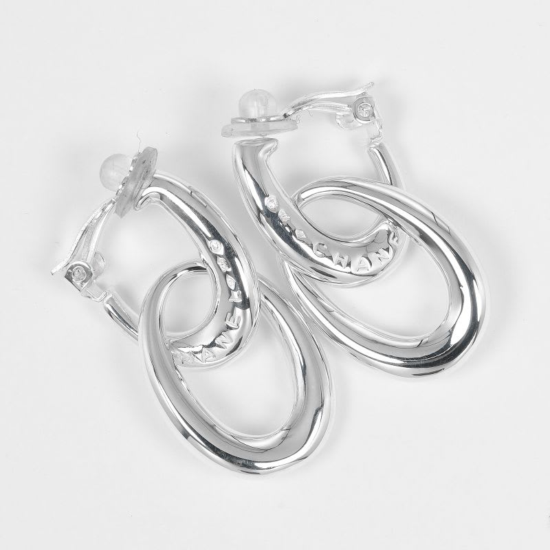 Chanel Double Hoop Silver 925 Women's 27.2 g Earrings