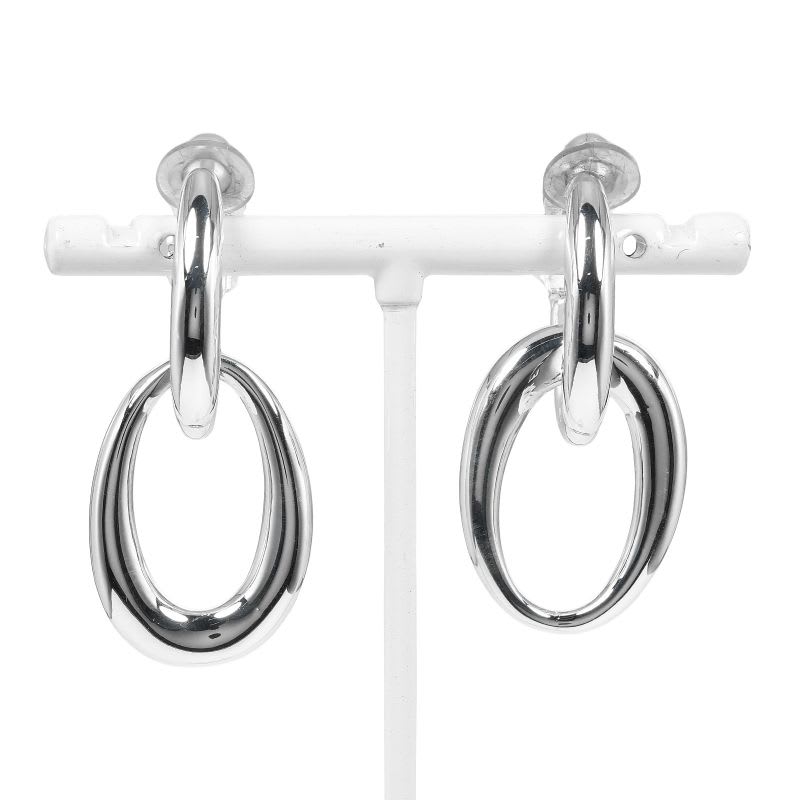 Chanel Double Hoop Silver 925 Women's 27.2 g Earrings
