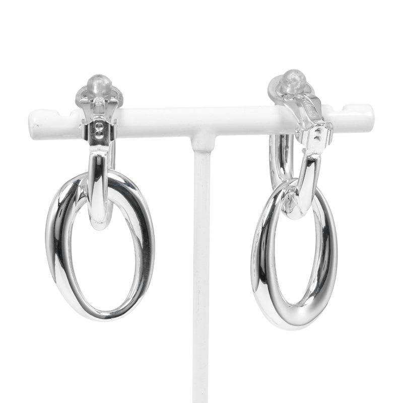 Chanel Double Hoop Silver 925 Women's 27.2 g Earrings