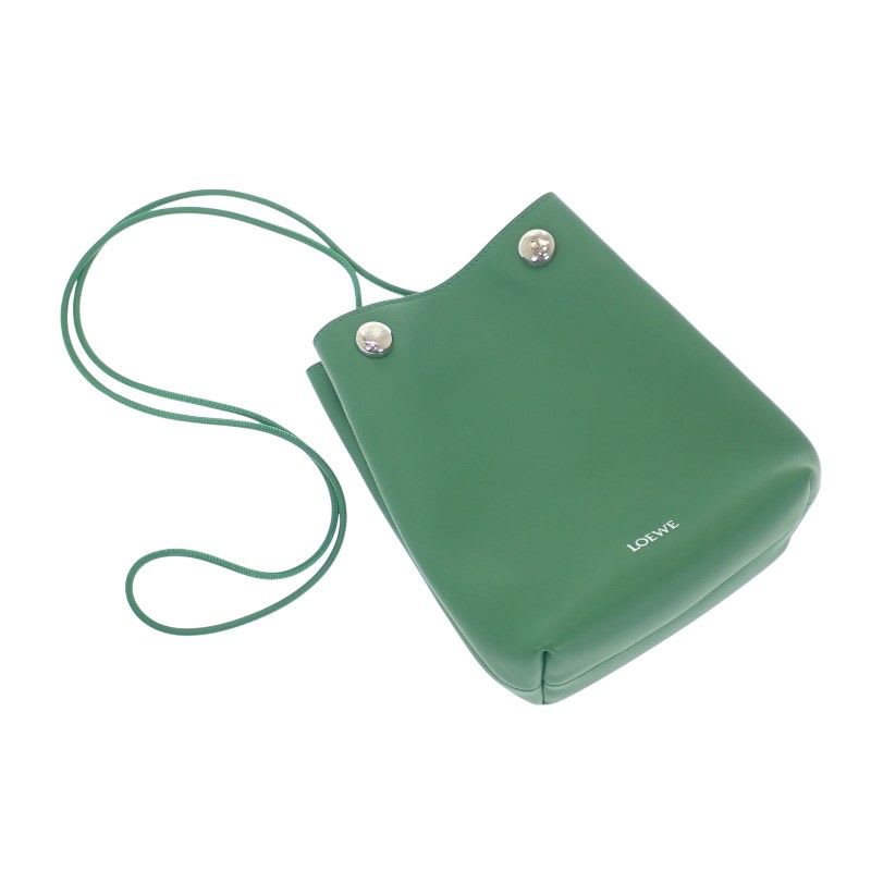 Loewe Pebble Pouch Canbsppx01 Shoulder Bag Calf Green Silver Hardware Women's