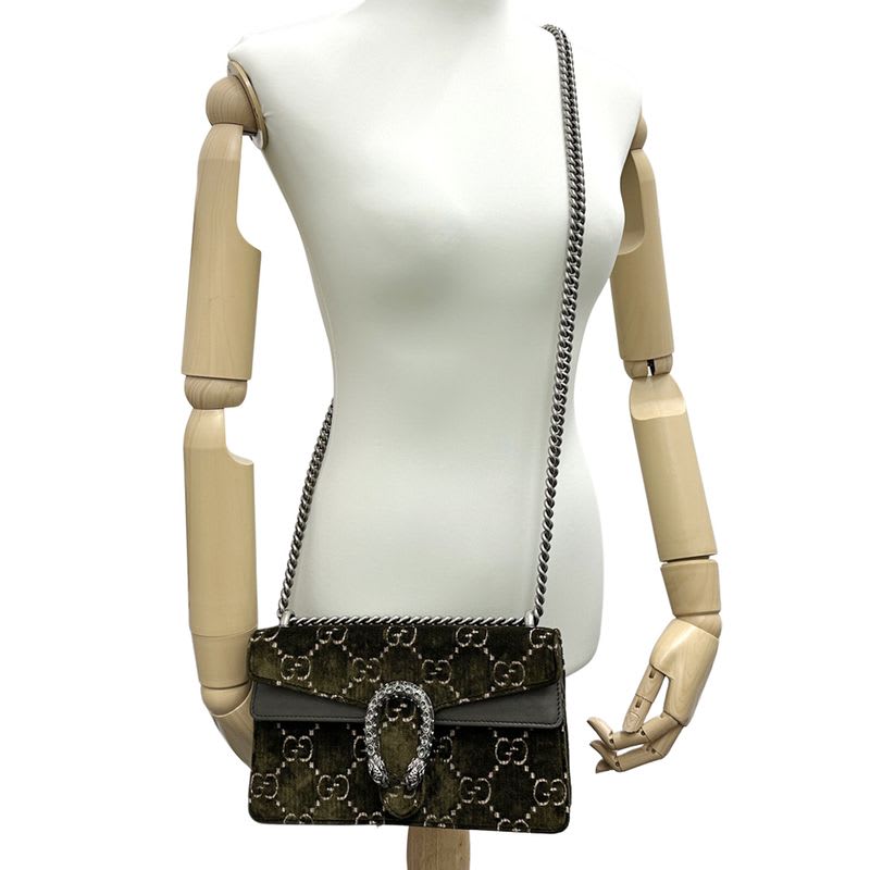 Gucci Bag Dionysus GG Suede Shoulder Leather Khaki