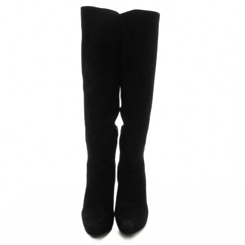 Prada Suede Long Boots High Heels Thick Sole Side Zip 36.5 Black GV GY62