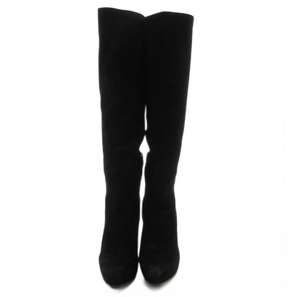 Prada Suede Long Boots High Heels Thick Sole Side Zip 36.5 Black GV GY62