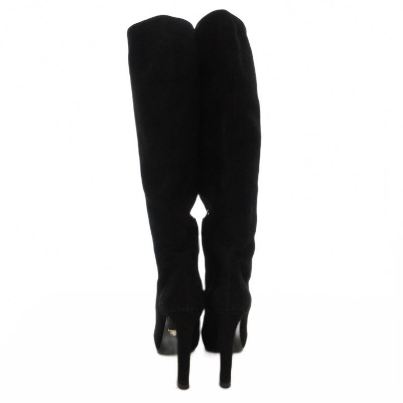 Prada Suede Long Boots High Heels Thick Sole Side Zip 36.5 Black GV GY62