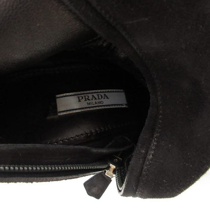 Prada Suede Long Boots High Heels Thick Sole Side Zip 36.5 Black GV GY62