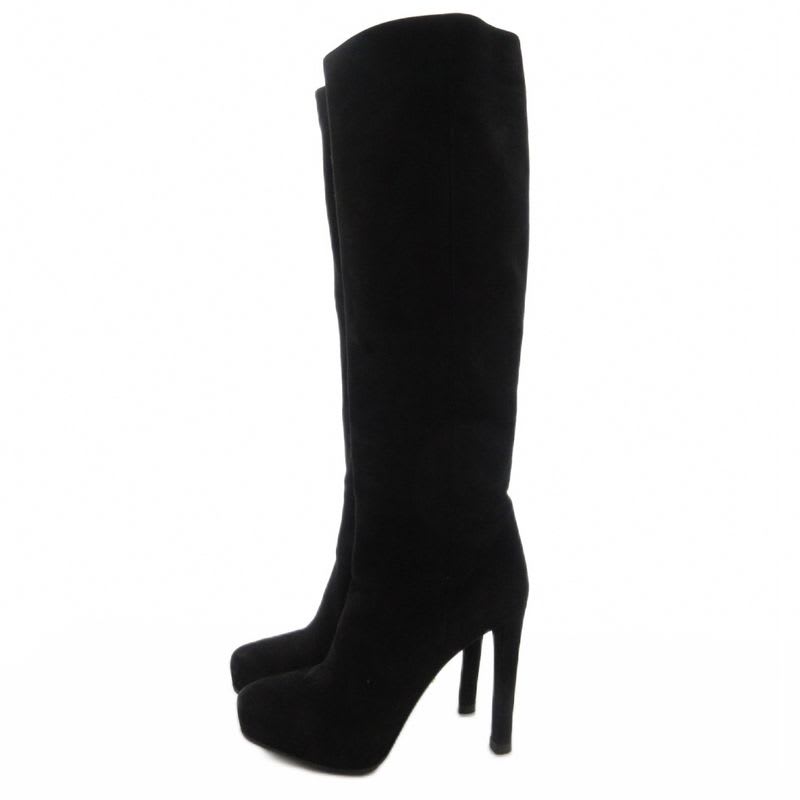 Prada Suede Long Boots High Heels Thick Sole Side Zip 36.5 Black GV GY62