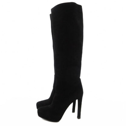 Prada Suede Long Boots High Heels Thick Sole Side Zip 36.5 Black GV GY62