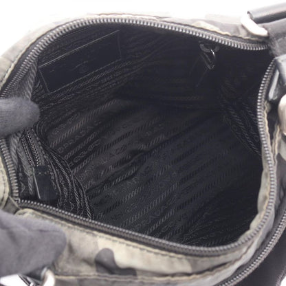 Prada Shoulder Bag Black Green Nylon Camouflage Shoulder Ladies