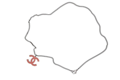 Chanel CC Logo Necklace Silver Orange Metal